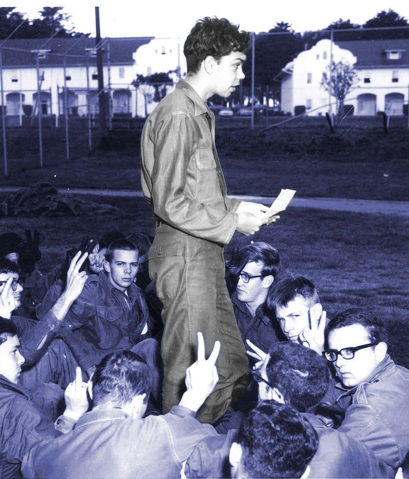 photograph of Walter Pawlowski standing to speak for the sitdown of the 'Presidio 27'