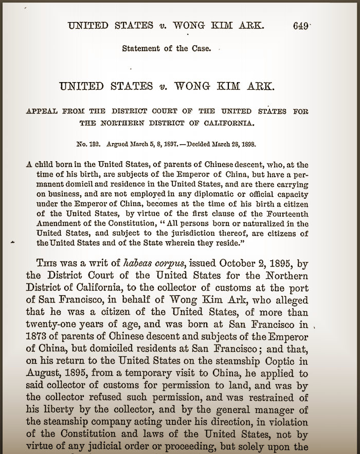 first page from 169 U.S. 649 United States v. Wong Kim Ark